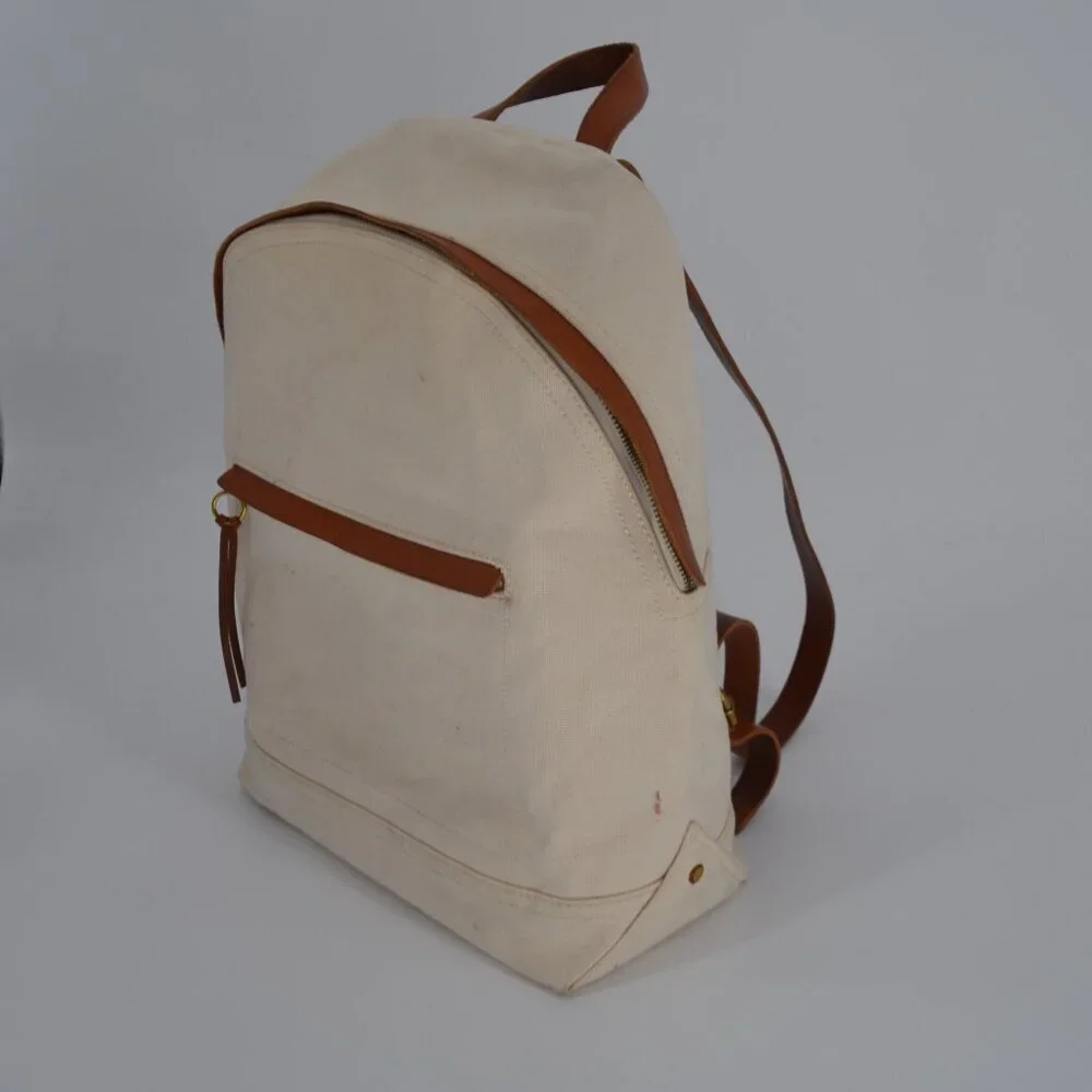 Madewell The Charleston Backpack in Beige Vintage Canvas Italian Leather Trim